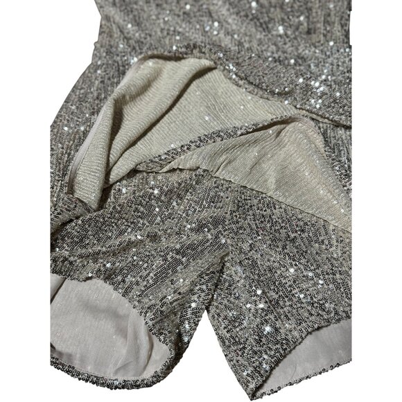 H&M Womens M Gold Sequin Wrap Mini Dress Romper Long Sleeve Holiday Party Chic - Picture 11 of 14